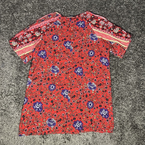 Reborn New York Womens Cold Shoulder 100%‎ Rayon Tunic Size L Boho Floral Red - Picture 6 of 6